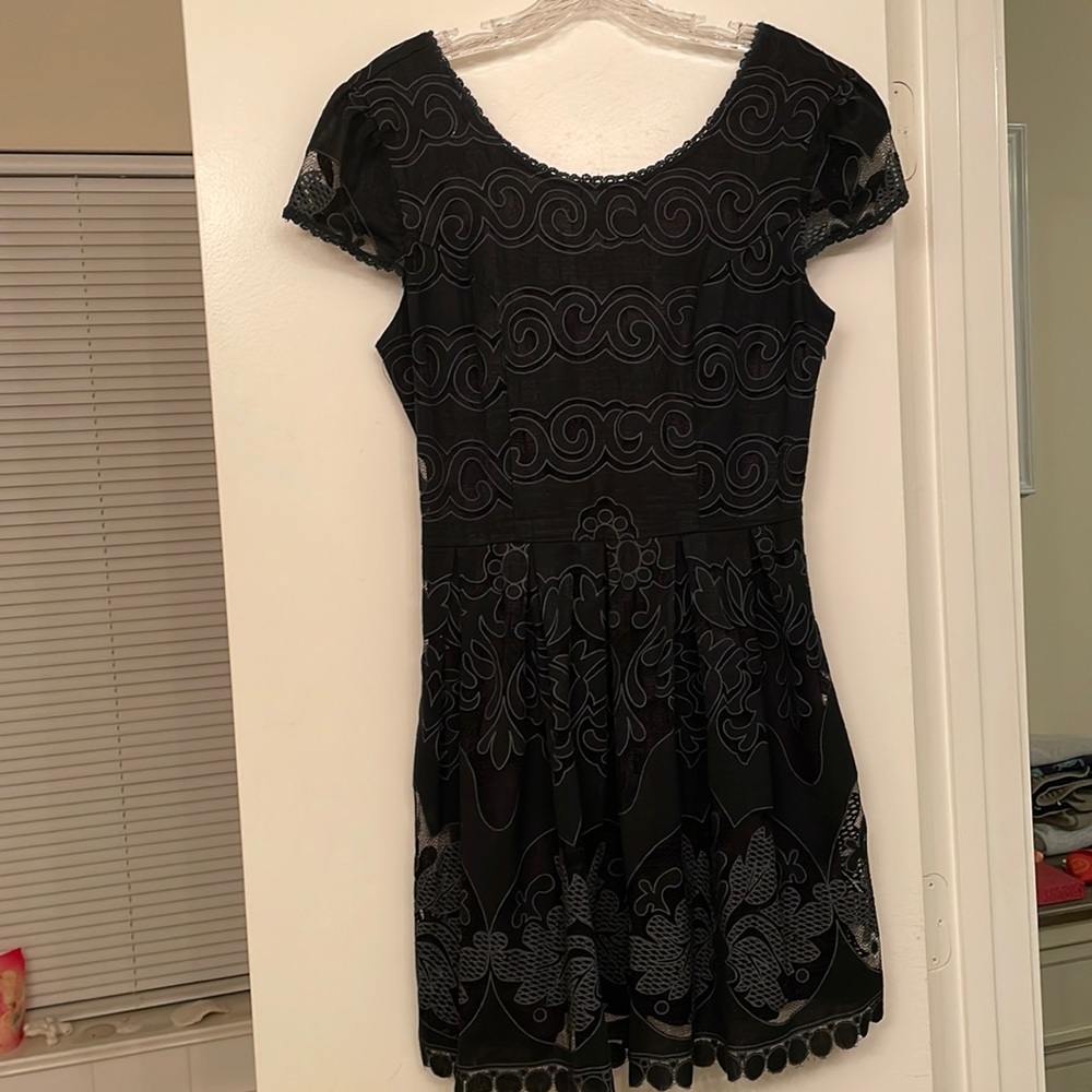 Banjul//Black Mini Dress with Mesh Designs//Size L